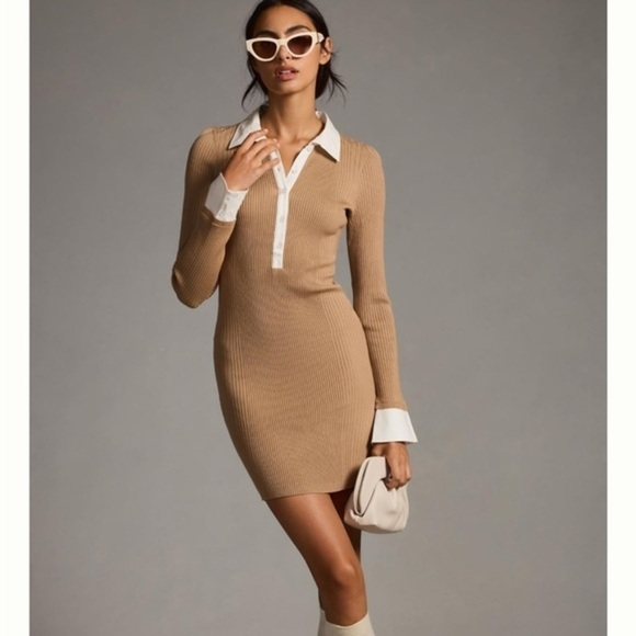 Anthropologie Dresses & Skirts - By Anthropologie • Caramel White Ribbed Polo Dress